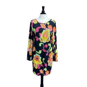 Trina Turk Black Floral Long Sleeve Sheath Dress Size Large
